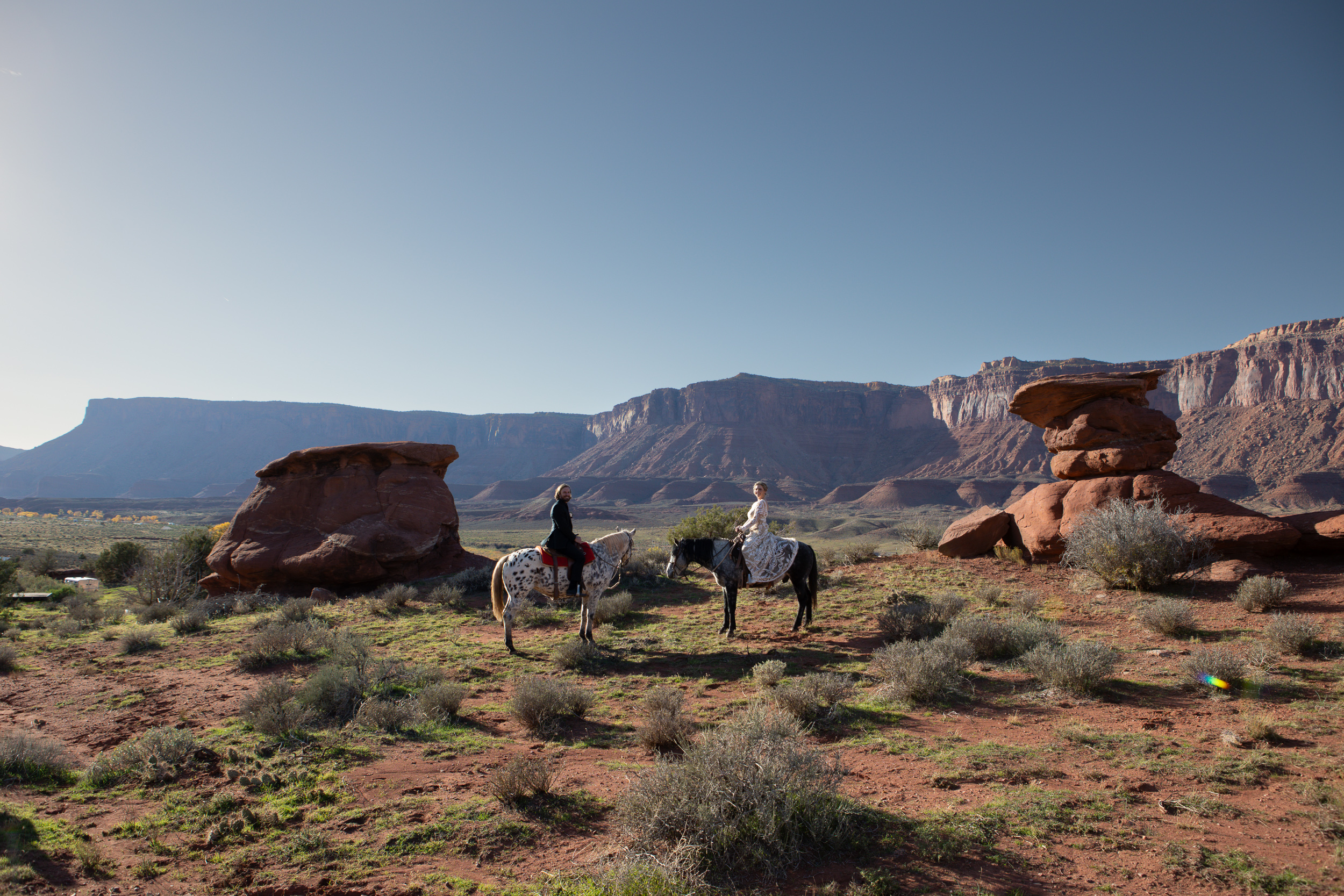 horseback riding elopement in Moab desert landscape