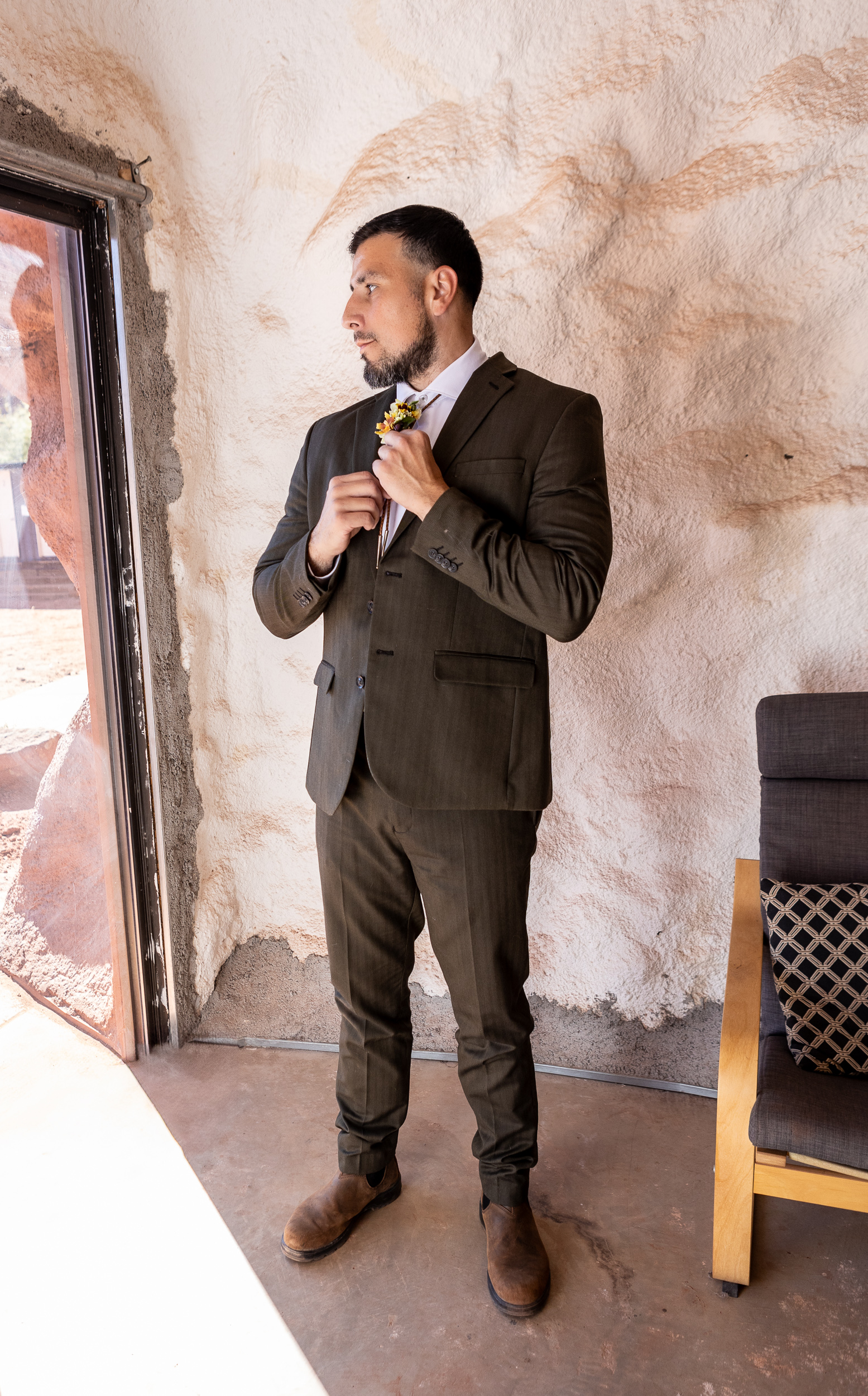 Slow morning during a Moab elopement timeline at a glamping resort