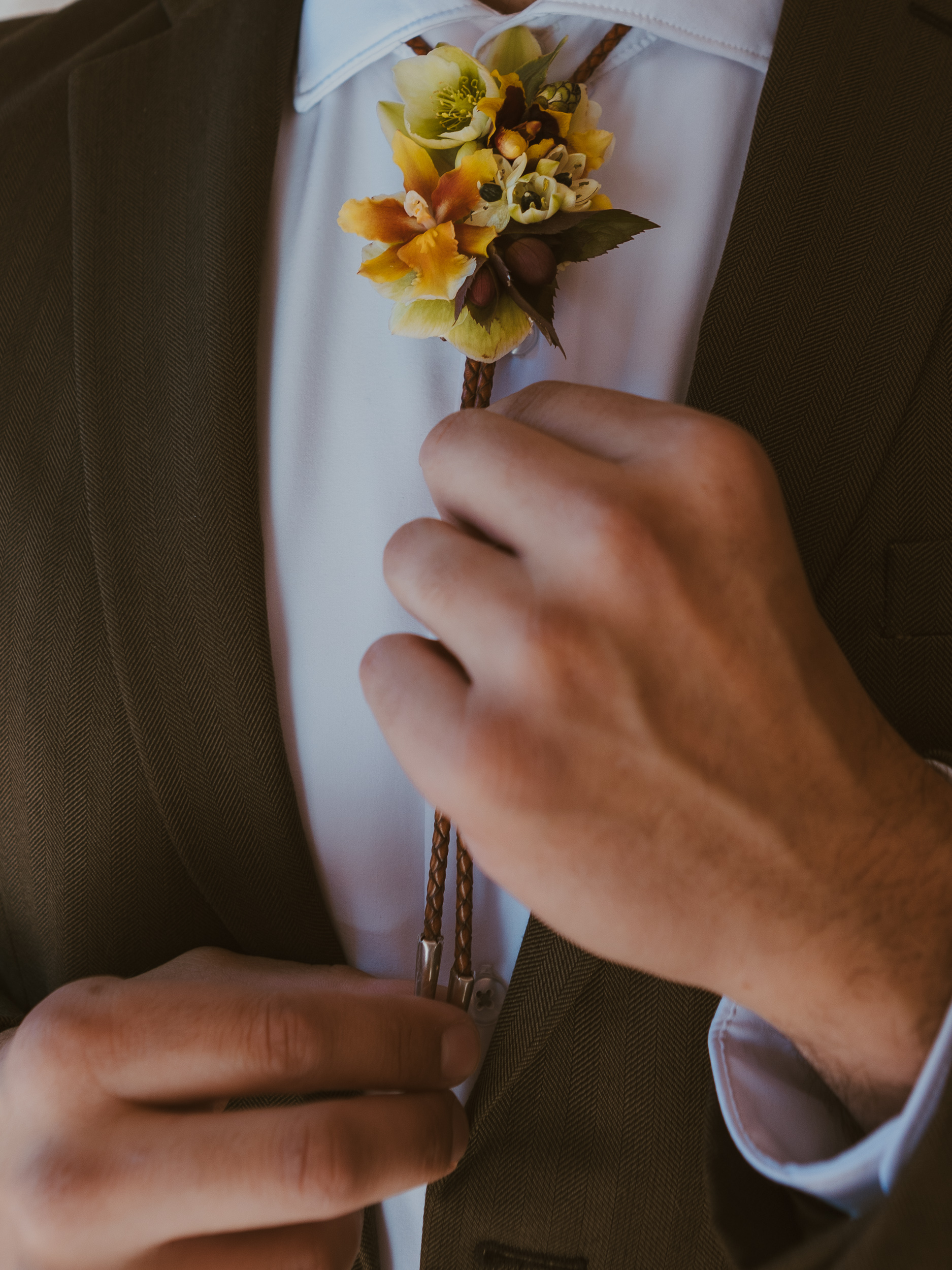 bolo tie, florals by twisted sage florals