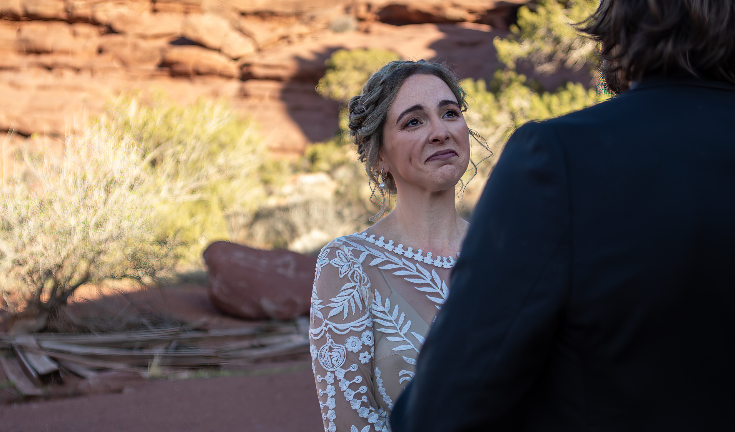bride gets emotional while vows are being read