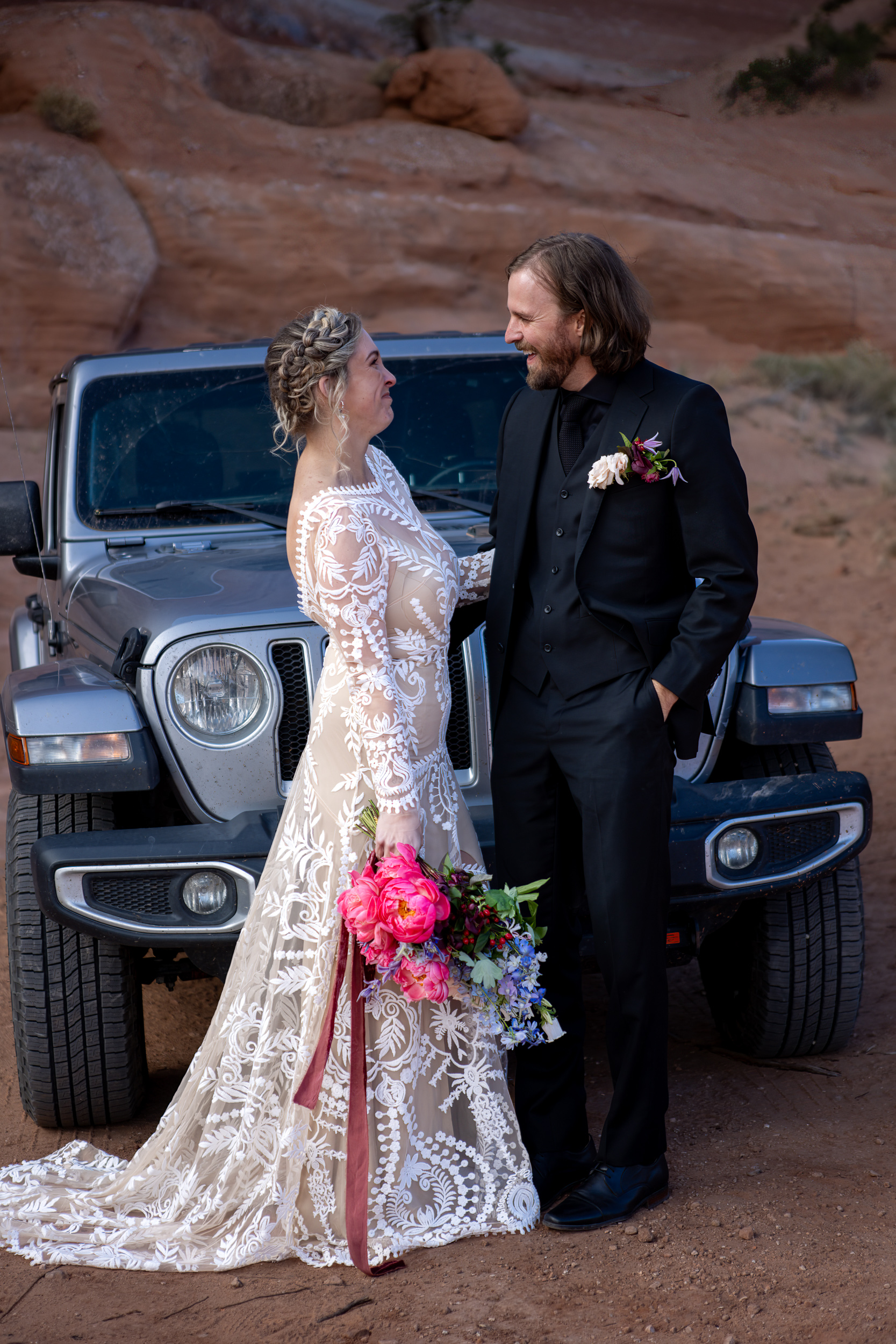 emotionally looking at one another during first look