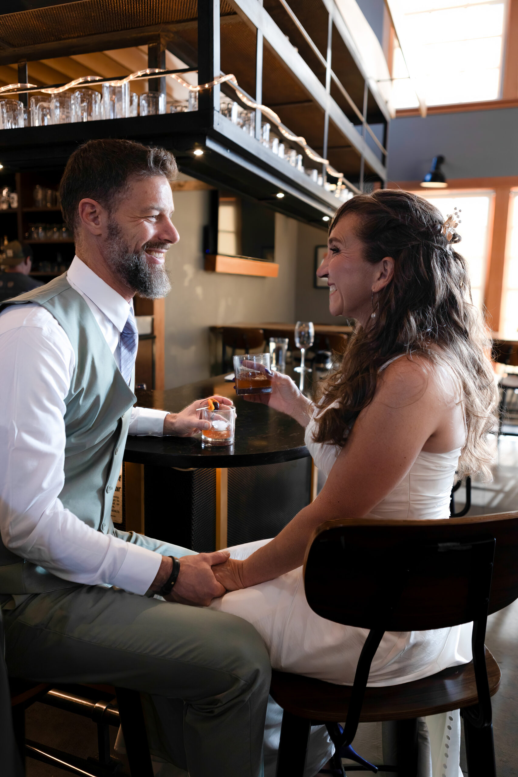 Post-ceremony drinks during Oregon Coast elopement celebration