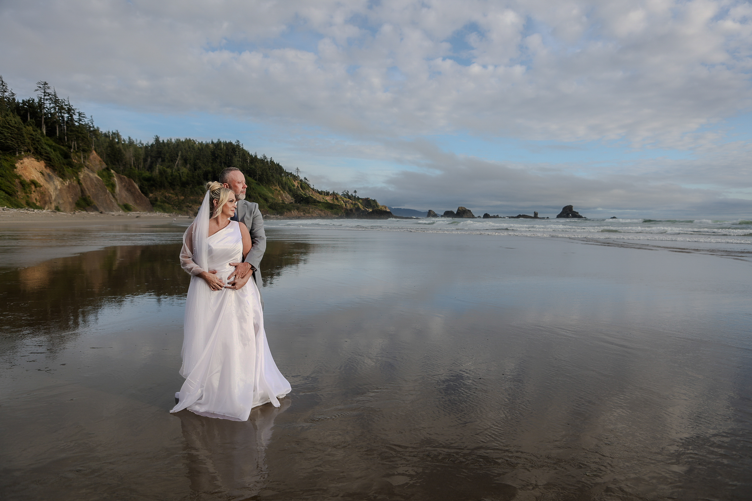 Golden hour elopement portraits along Northern Oregon Coast, ecola state park
