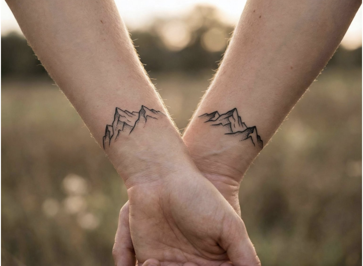 Couple getting tattoos together during PNW summer elopement