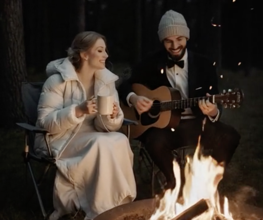 Sunset bonfire for a PNW summer elopement