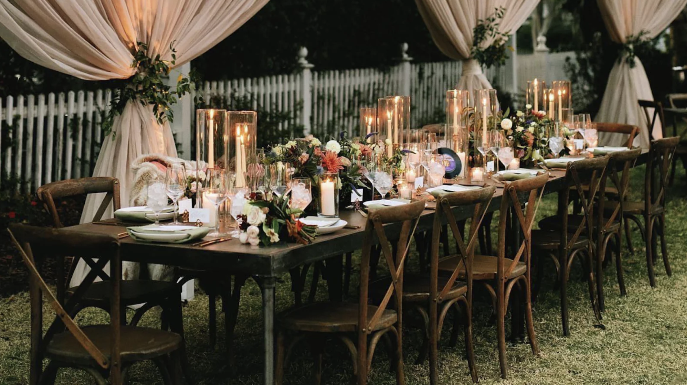 romantic outdoor dinner celebration set up, a perfect way to include family and friends in your elopement day